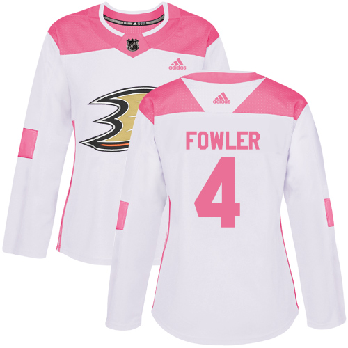 Adidas Ducks #4 Cam Fowler White/Pink Authentic Fashion Women's Stitched NHL Jersey